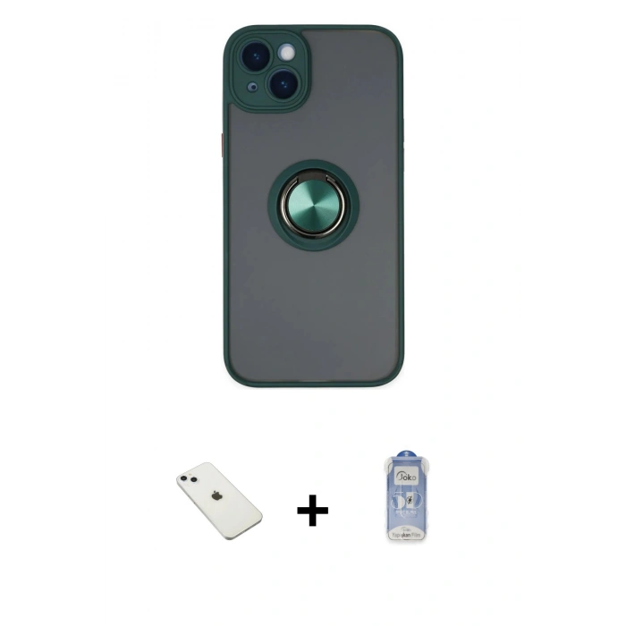 MARSİLYAN™- iPhone 14 Kılıf Yörünge Çizgi - Siyah Joko Magic 5D Cam + Diamond Kamera Lens - SABE