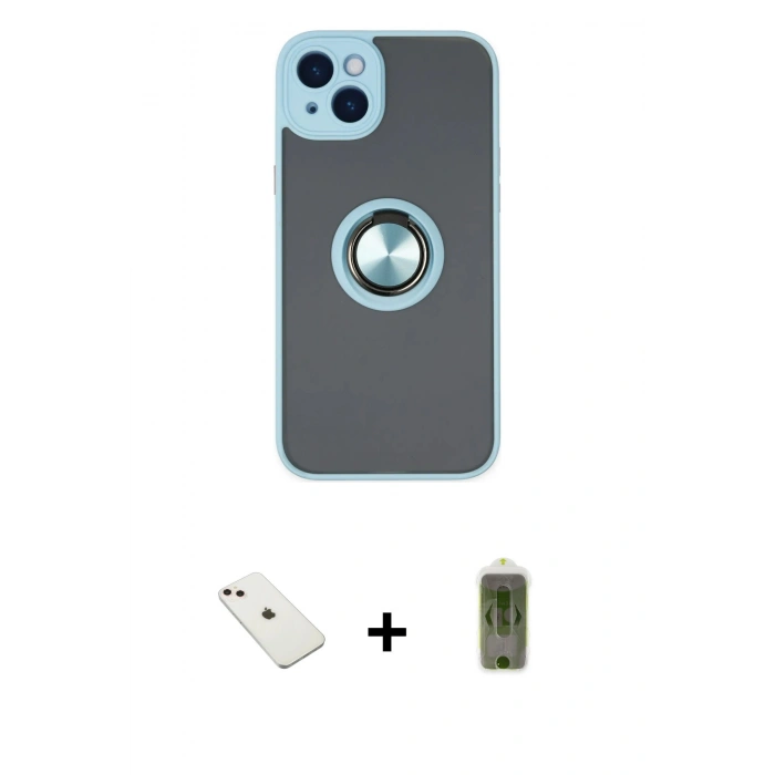 MARSİLYAN™- iPhone 14 Kılıf Yörünge Çizgi - Siyah Joko Magic 5D Hayalet Cam + Diamond Kamera Lens - PE