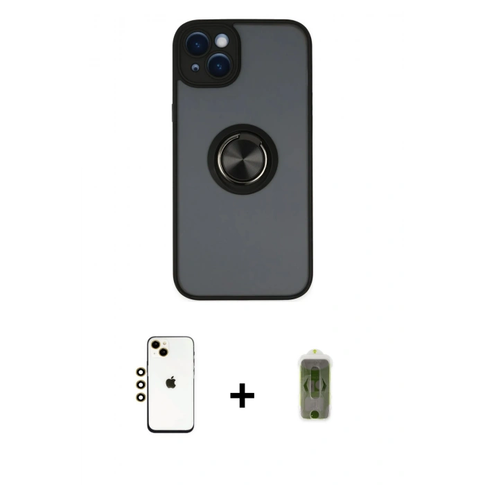 MARSİLYAN™- iPhone 14 Kılıf Yörünge Çizgi - Siyah Joko Magic 5D Hayalet Cam + Shine Kamera Lens - GD