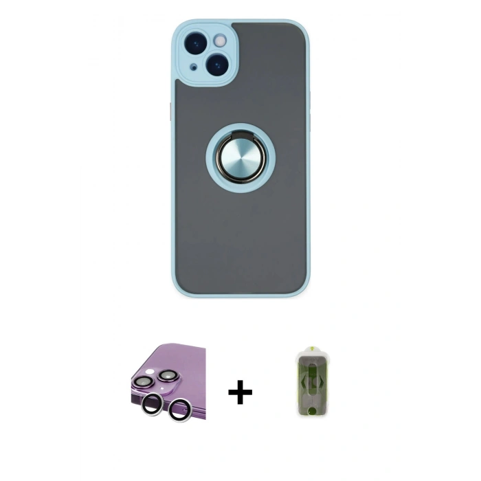 MARSİLYAN™- iPhone 14 Kılıf Yörünge Çizgi - Siyah Joko Magic 5D Hayalet Cam + Raze Metal Kamera Lens - GS