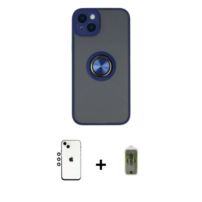 MARSİLYAN™- iPhone 14 Kılıf Yörünge Çizgi - Siyah Joko Magic 5D Hayalet Cam + Shine Kamera Lens - GS