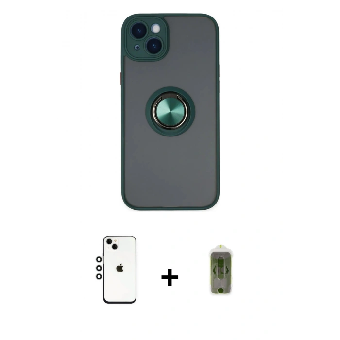 MARSİLYAN™- iPhone 14 Kılıf Yörünge Çizgi - Siyah Joko Magic 5D Hayalet Cam + Shine Kamera Lens - GS