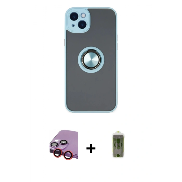 MARSİLYAN™- iPhone 14 Kılıf Yörünge Çizgi - Siyah Joko Magic 5D Hayalet Cam + Raze Metal Kamera Lens - KI