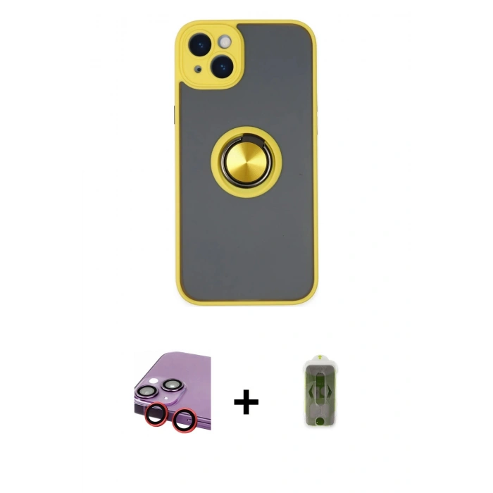 MARSİLYAN™- iPhone 14 Kılıf Yörünge Çizgi - Siyah Joko Magic 5D Hayalet Cam + Raze Metal Kamera Lens - KI