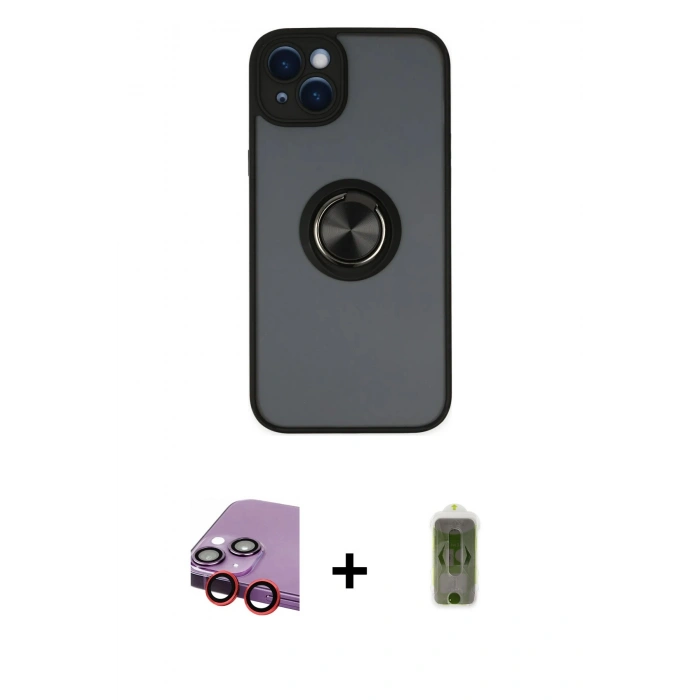 MARSİLYAN™- iPhone 14 Kılıf Yörünge Çizgi - Siyah Joko Magic 5D Hayalet Cam + Raze Metal Kamera Lens - KI