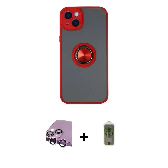 MARSİLYAN™- iPhone 14 Kılıf Yörünge Çizgi - Siyah Joko Magic 5D Hayalet Cam + Raze Metal Kamera Lens - MR