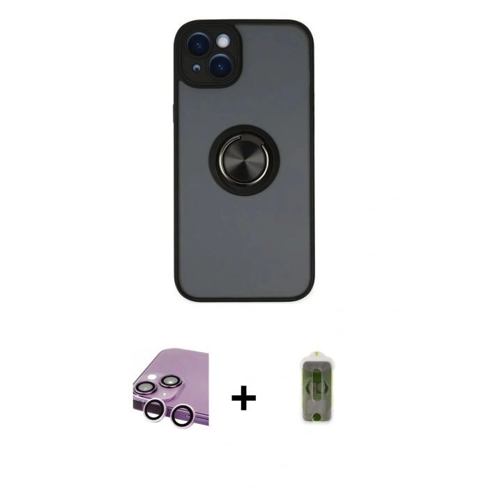 MARSİLYAN™- iPhone 14 Kılıf Yörünge Çizgi - Siyah Joko Magic 5D Hayalet Cam + Raze Metal Kamera Lens - MR