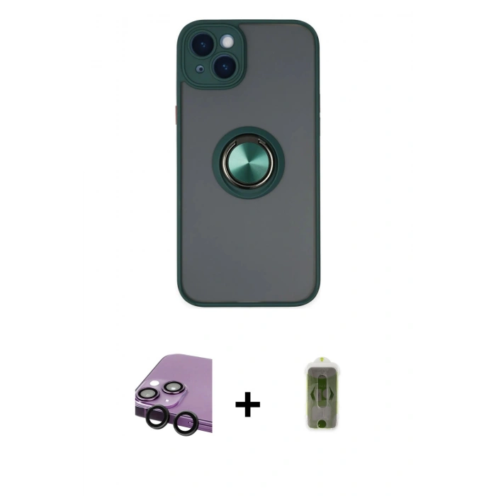 MARSİLYAN™- iPhone 14 Kılıf Yörünge Çizgi - Siyah Joko Magic 5D Hayalet Cam + Raze Metal Kamera Lens - SH
