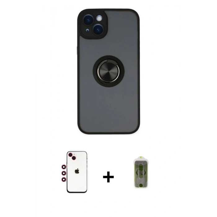 MARSİLYAN™- iPhone 14 Kılıf Yörünge Çizgi - Siyah Joko Magic 5D Hayalet Cam + Shine Kamera Lens - KI