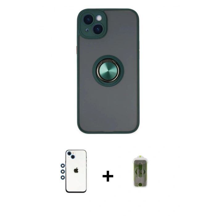 MARSİLYAN™- iPhone 14 Kılıf Yörünge Çizgi - Siyah Joko Magic 5D Hayalet Cam + Shine Kamera Lens - MI