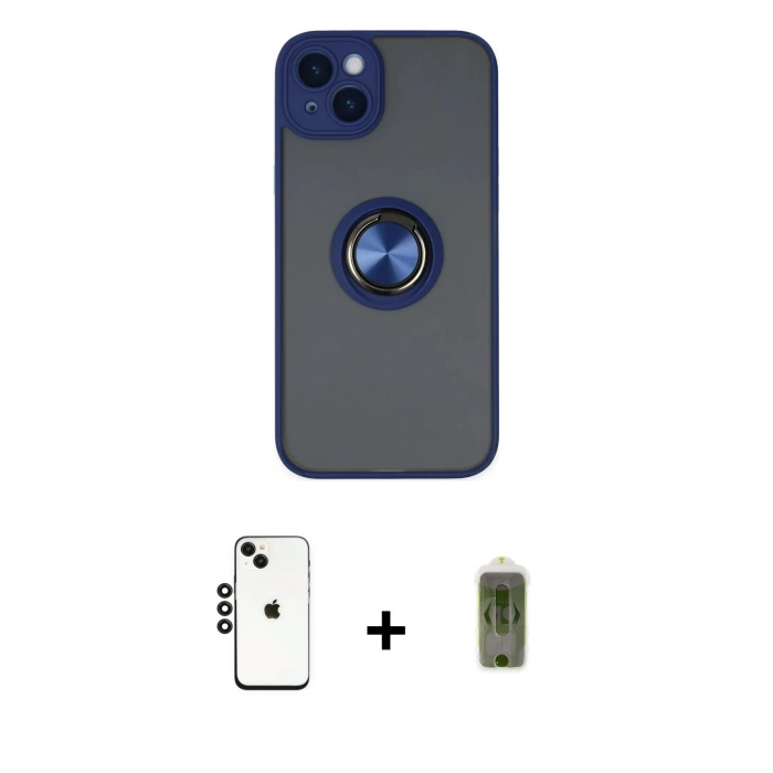 MARSİLYAN™- iPhone 14 Kılıf Yörünge Çizgi - Siyah Joko Magic 5D Hayalet Cam + Shine Kamera Lens - SH