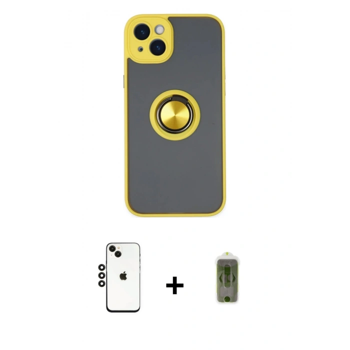 MARSİLYAN™- iPhone 14 Kılıf Yörünge Çizgi - Siyah Joko Magic 5D Hayalet Cam + Shine Kamera Lens - SH