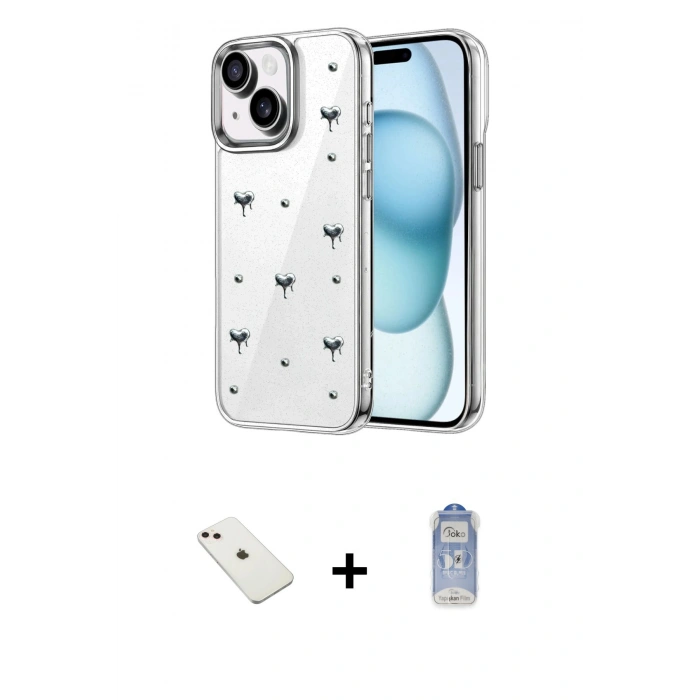 MARSİLYAN™- iPhone 14 Kılıf Yörünge Form - Siyah Joko Magic 5D Cam + Diamond Kamera Lens - PE