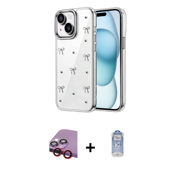 MARSİLYAN™- iPhone 14 Kılıf Yörünge Form - Siyah Joko Magic 5D Cam + Raze Metal Kamera Lens - KI