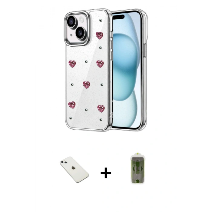 MARSİLYAN™- iPhone 14 Kılıf Yörünge Form - Siyah Joko Magic 5D Hayalet Cam + Diamond Kamera Lens - SABE