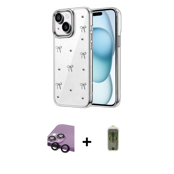 MARSİLYAN™- iPhone 14 Kılıf Yörünge Form - Siyah Joko Magic 5D Hayalet Cam + Raze Metal Kamera Lens - SH