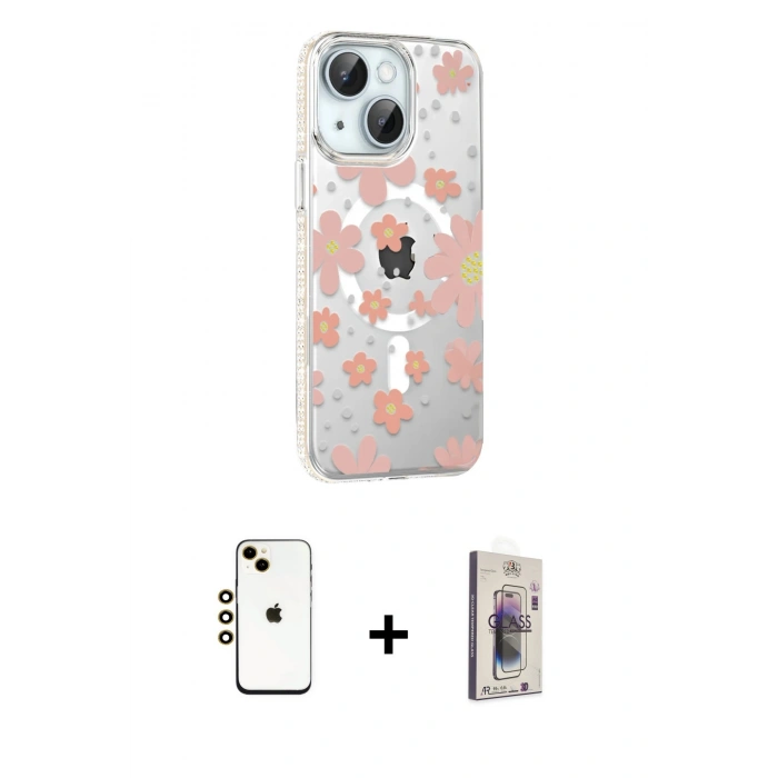 MARSİLYAN™- iPhone 14 Kılıf Yörünge Işık Prime - Siyah Bilvis 3D Cam Ekran Koruyucu + Shine Kamera Lens - GD