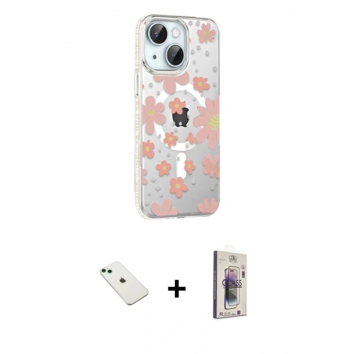 MARSİLYAN™- iPhone 14 Kılıf Yörünge Işık Prime - Siyah Bilvis 3D Cam Ekran Koruyucu + Diamond Kamera Lens - YL