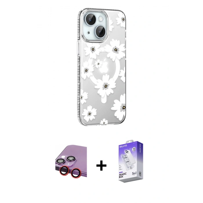 MARSİLYAN™- iPhone 14 Kılıf Yörünge Işık Prime - Siyah Bilvis 5in1 3D Magic Cam Ekran Koruyucu + Raze Metal Kamera Lens - KI