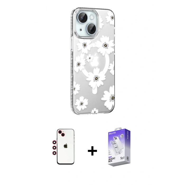 MARSİLYAN™- iPhone 14 Kılıf Yörünge Işık Prime - Siyah Bilvis 5in1 3D Magic Cam Ekran Koruyucu + Shine Kamera Lens - KI