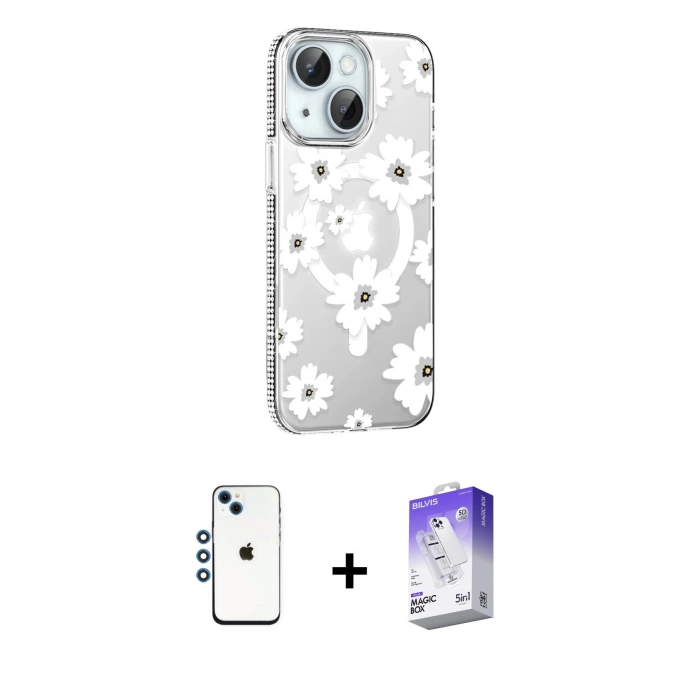 MARSİLYAN™- iPhone 14 Kılıf Yörünge Işık Prime - Siyah Bilvis 5in1 3D Magic Cam Ekran Koruyucu + Shine Kamera Lens - MI