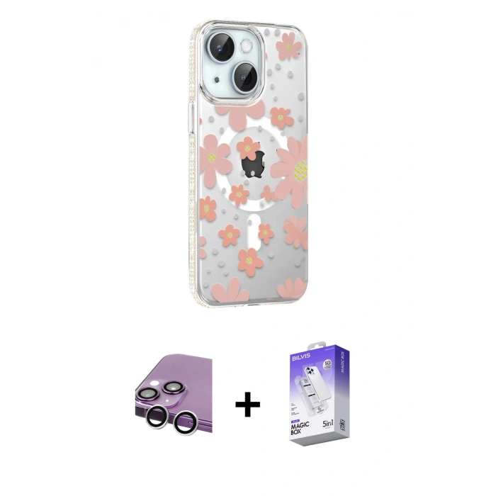 MARSİLYAN™- iPhone 14 Kılıf Yörünge Işık Prime - Siyah Bilvis 5in1 3D Magic Cam Ekran Koruyucu + Raze Metal Kamera Lens - GS