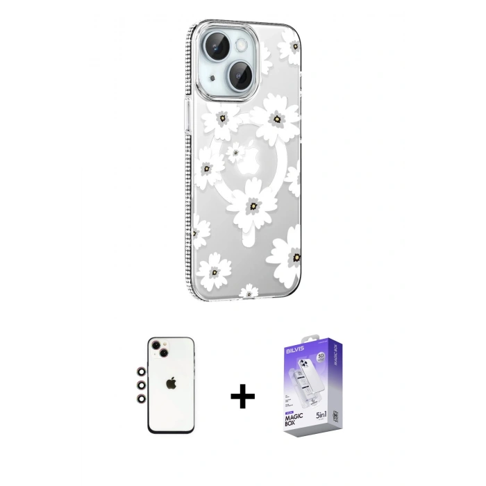 MARSİLYAN™- iPhone 14 Kılıf Yörünge Işık Prime - Siyah Bilvis 5in1 3D Magic Cam Ekran Koruyucu + Shine Kamera Lens - GI