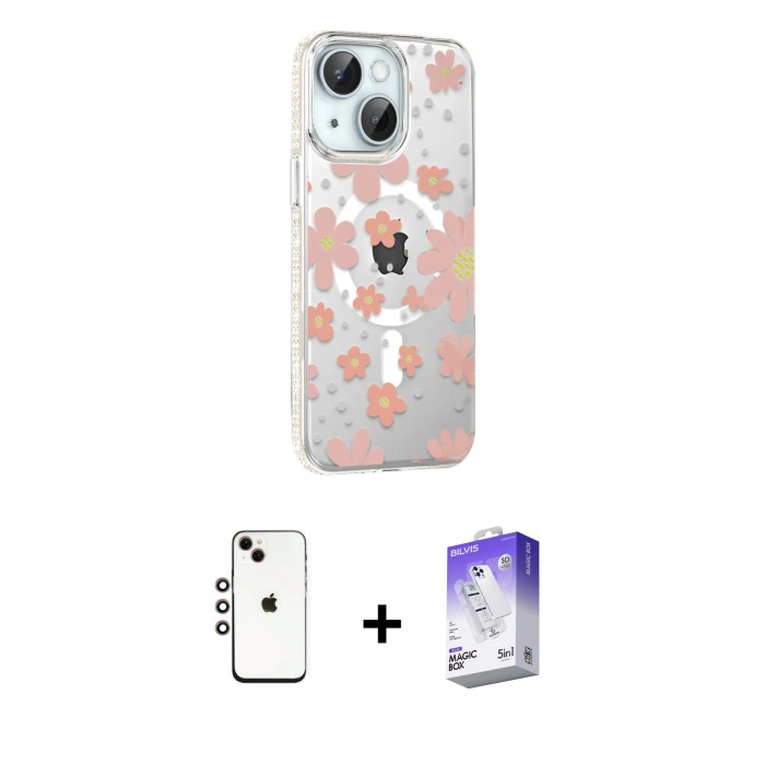 MARSİLYAN™- iPhone 14 Kılıf Yörünge Işık Prime - Siyah Bilvis 5in1 3D Magic Cam Ekran Koruyucu + Shine Kamera Lens - GI