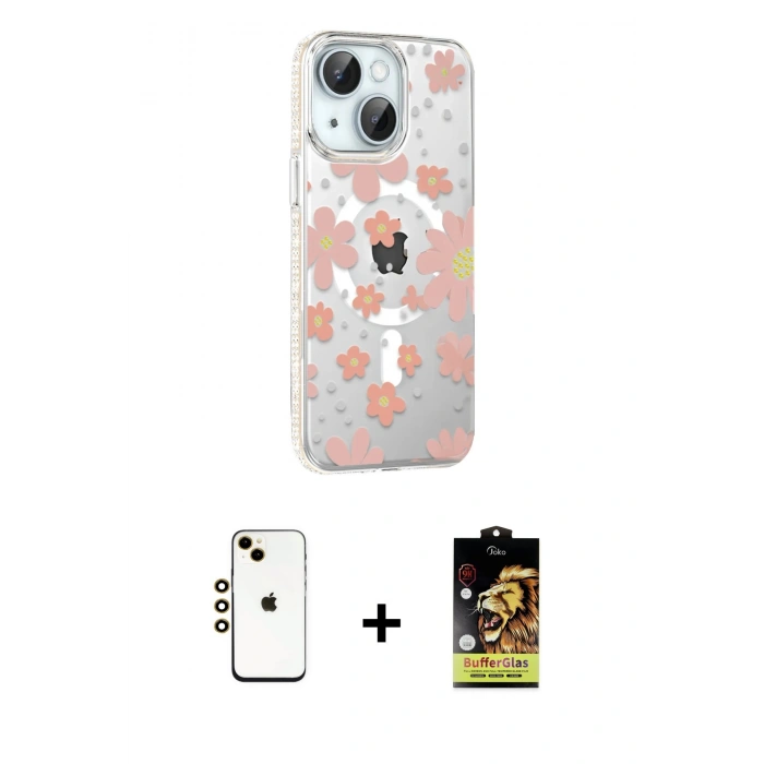 MARSİLYAN™- iPhone 14 Kılıf Yörünge Işık Prime - Siyah Buffer Cam Ekran Koruyucu + Shine Kamera Lens - GD