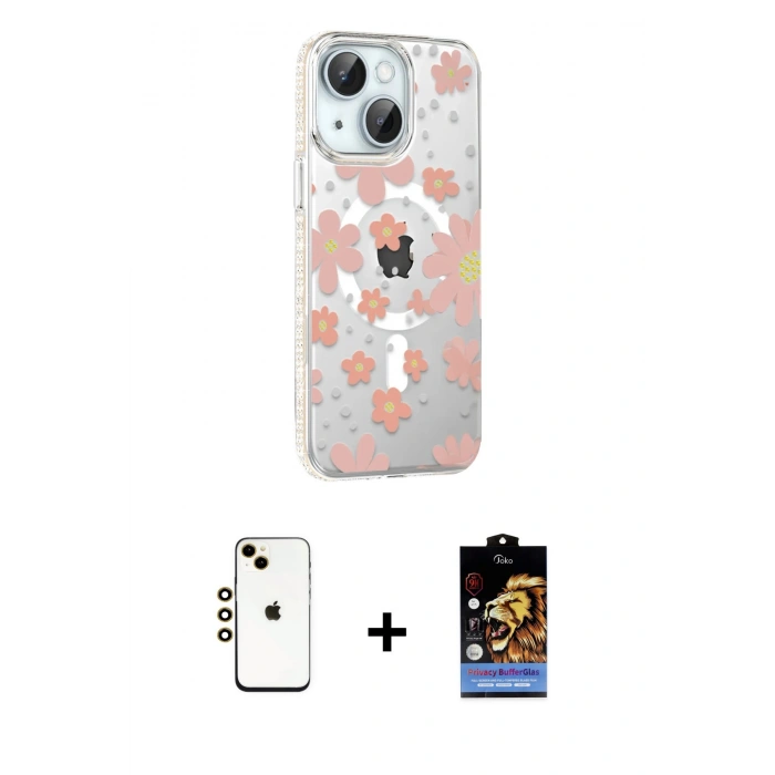 MARSİLYAN™- iPhone 14 Kılıf Yörünge Işık Prime - Siyah Buffer Hayalet Cam Ekran Koruyucu + Shine Kamera Lens - GD