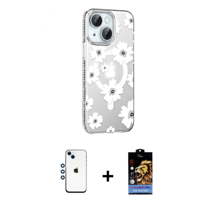 MARSİLYAN™- iPhone 14 Kılıf Yörünge Işık Prime - Siyah Buffer Hayalet Cam Ekran Koruyucu + Shine Kamera Lens - MI