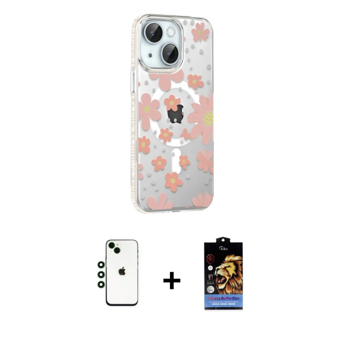 MARSİLYAN™- iPhone 14 Kılıf Yörünge Işık Prime - Siyah Buffer Hayalet Cam Ekran Koruyucu + Shine Kamera Lens - YL