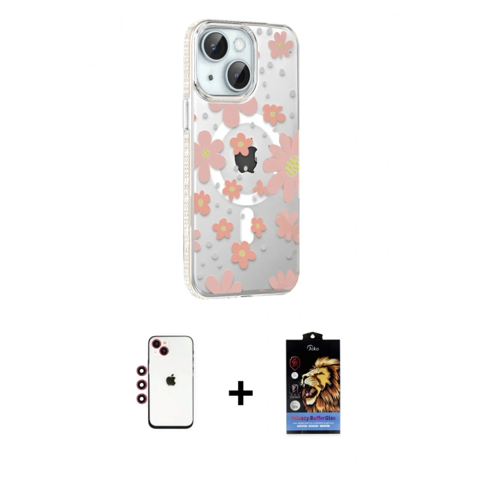 MARSİLYAN™- iPhone 14 Kılıf Yörünge Işık Prime - Siyah Buffer Hayalet Cam Ekran Koruyucu + Shine Kamera Lens - KI