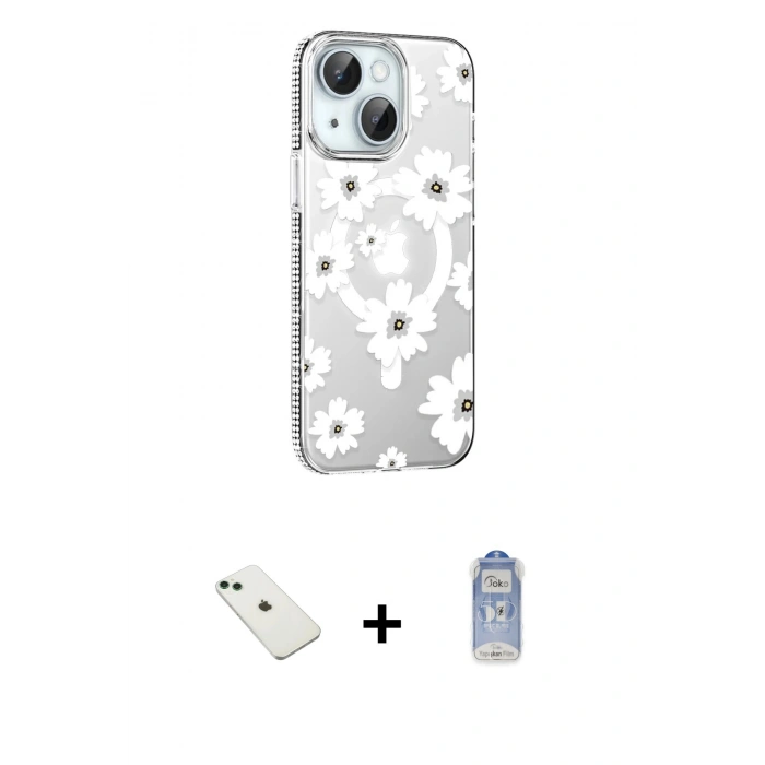 MARSİLYAN™- iPhone 14 Kılıf Yörünge Işık Prime - Siyah Joko Magic 5D Cam + Diamond Kamera Lens - YL