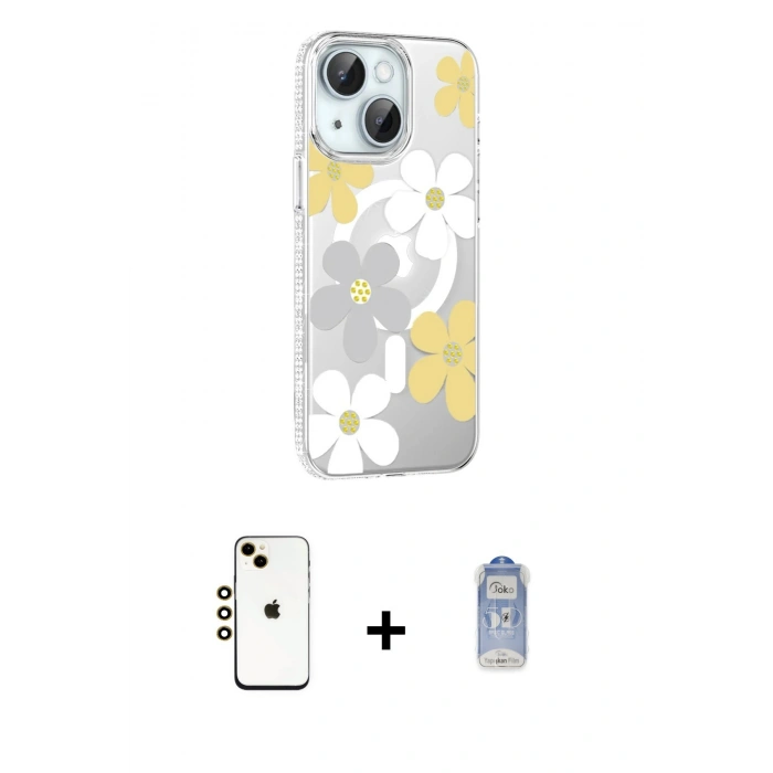 MARSİLYAN™- iPhone 14 Kılıf Yörünge Işık Prime - Siyah Joko Magic 5D Cam + Gold Shine Kamera Lens