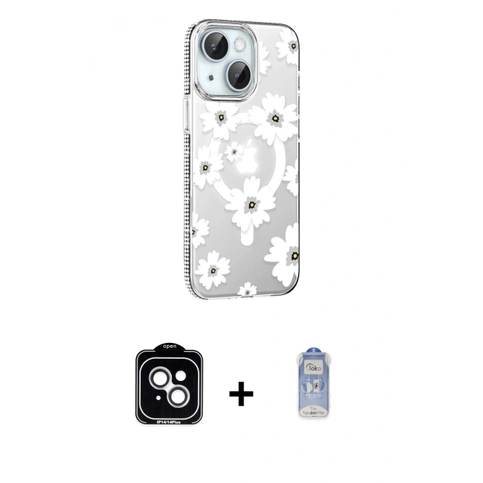 MARSİLYAN™- iPhone 14 Kılıf Yörünge Işık Prime - Siyah Joko Magic 5D Cam + PVD Metal Kamera Lens - GS