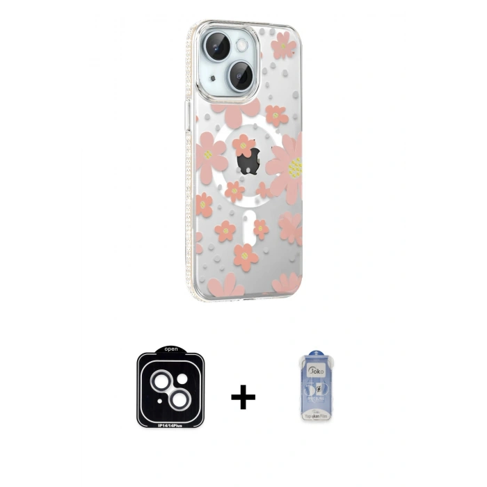MARSİLYAN™- iPhone 14 Kılıf Yörünge Işık Prime - Siyah Joko Magic 5D Cam + PVD Metal Kamera Lens - GS