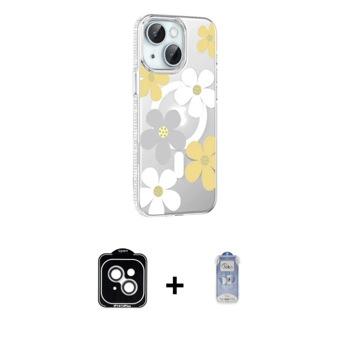 MARSİLYAN™- iPhone 14 Kılıf Yörünge Işık Prime - Siyah Joko Magic 5D Cam + PVD Metal Kamera Lens - GS