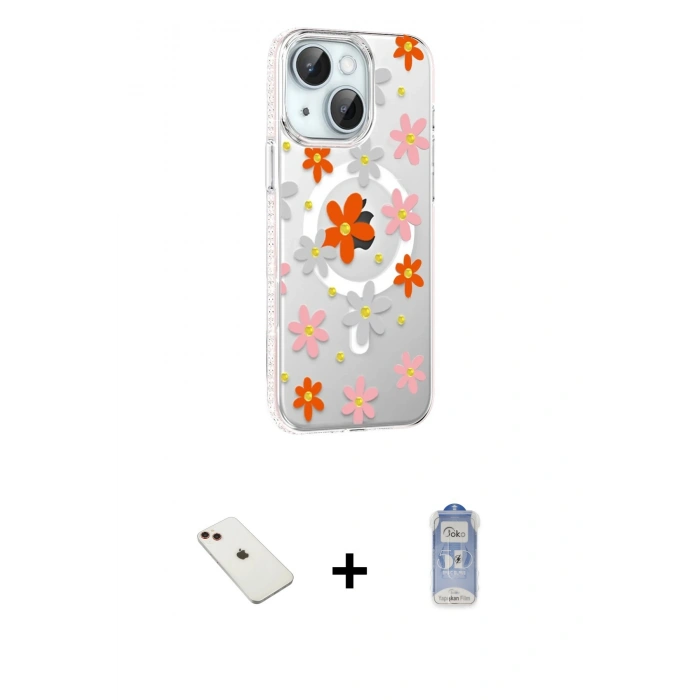 MARSİLYAN™- iPhone 14 Kılıf Yörünge Işık Prime - Siyah Joko Magic 5D Cam + Diamond Kamera Lens - KI