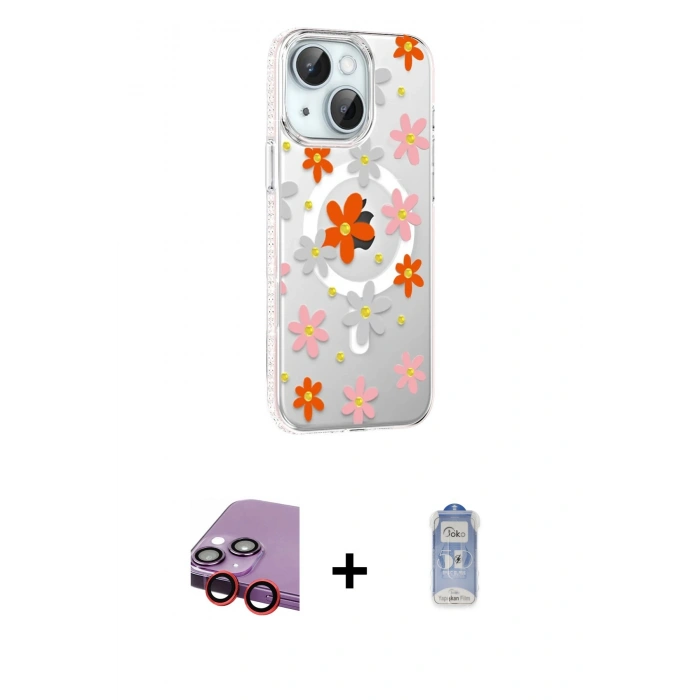 MARSİLYAN™- iPhone 14 Kılıf Yörünge Işık Prime - Siyah Joko Magic 5D Cam + Raze Metal Kamera Lens - KI
