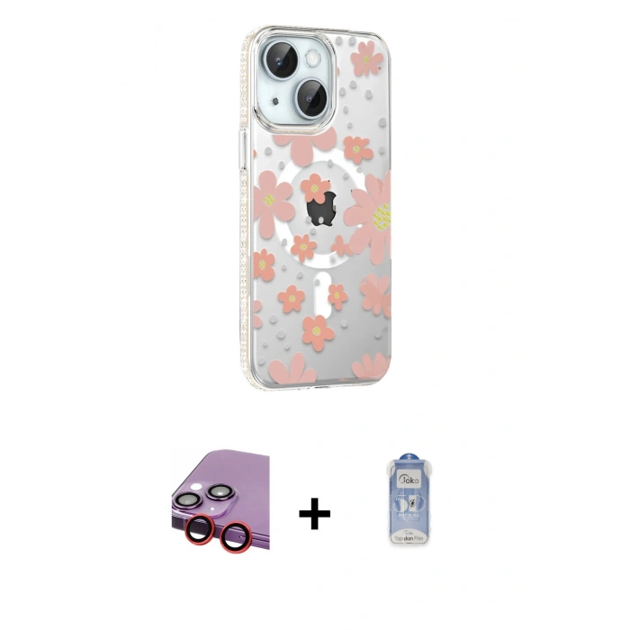 MARSİLYAN™- iPhone 14 Kılıf Yörünge Işık Prime - Siyah Joko Magic 5D Cam + Raze Metal Kamera Lens - KI