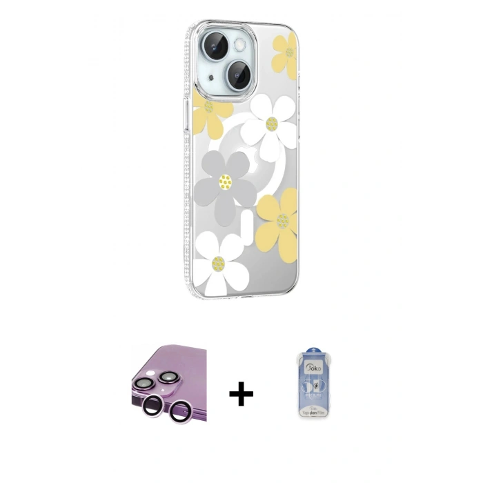 MARSİLYAN™- iPhone 14 Kılıf Yörünge Işık Prime - Siyah Joko Magic 5D Cam + Raze Metal Kamera Lens - MR