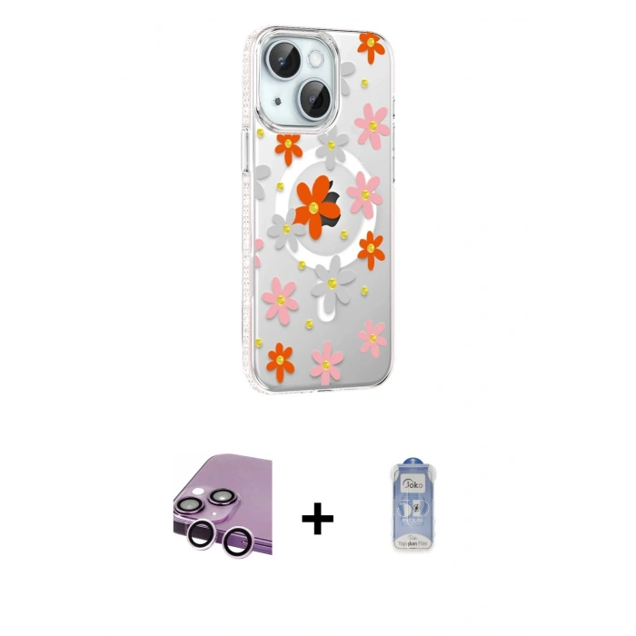 MARSİLYAN™- iPhone 14 Kılıf Yörünge Işık Prime - Siyah Joko Magic 5D Cam + Raze Metal Kamera Lens - MR