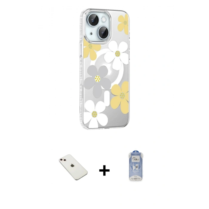 MARSİLYAN™- iPhone 14 Kılıf Yörünge Işık Prime - Siyah Joko Magic 5D Cam + Diamond Kamera Lens - PE