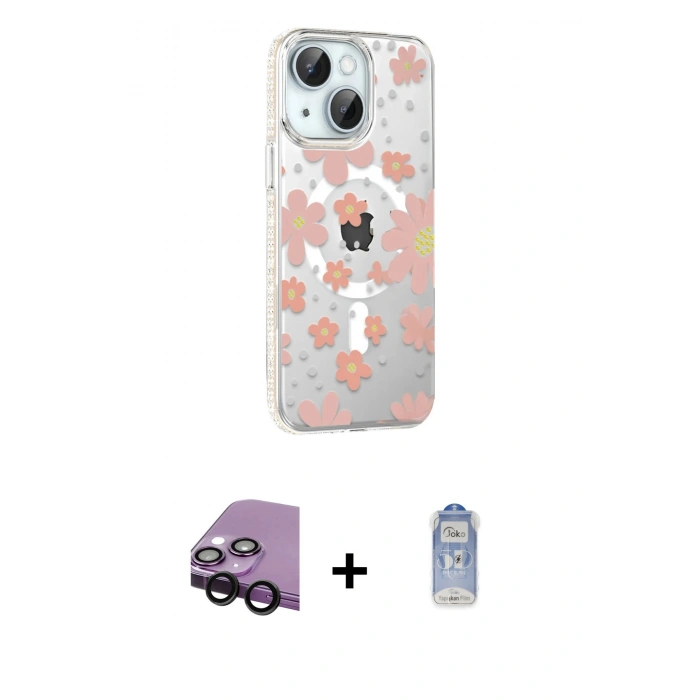 MARSİLYAN™- iPhone 14 Kılıf Yörünge Işık Prime - Siyah Joko Magic 5D Cam + Raze Metal Kamera Lens - SH