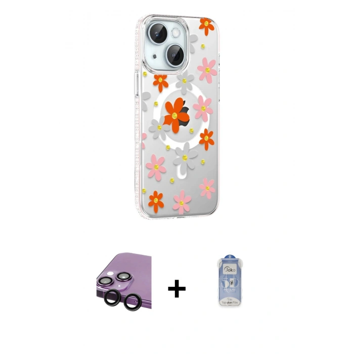 MARSİLYAN™- iPhone 14 Kılıf Yörünge Işık Prime - Siyah Joko Magic 5D Cam + Raze Metal Kamera Lens - SH