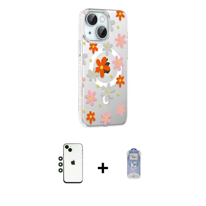 MARSİLYAN™- iPhone 14 Kılıf Yörünge Işık Prime - Siyah Joko Magic 5D Cam + Shine Kamera Lens - YL