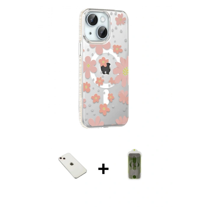 MARSİLYAN™- iPhone 14 Kılıf Yörünge Işık Prime - Siyah Joko Magic 5D Hayalet Cam + Diamond Kamera Lens - PE