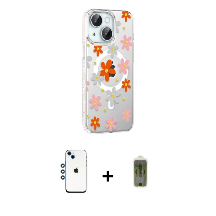 MARSİLYAN™- iPhone 14 Kılıf Yörünge Işık Prime - Siyah Joko Magic 5D Hayalet Cam + Shine Kamera Lens - MI