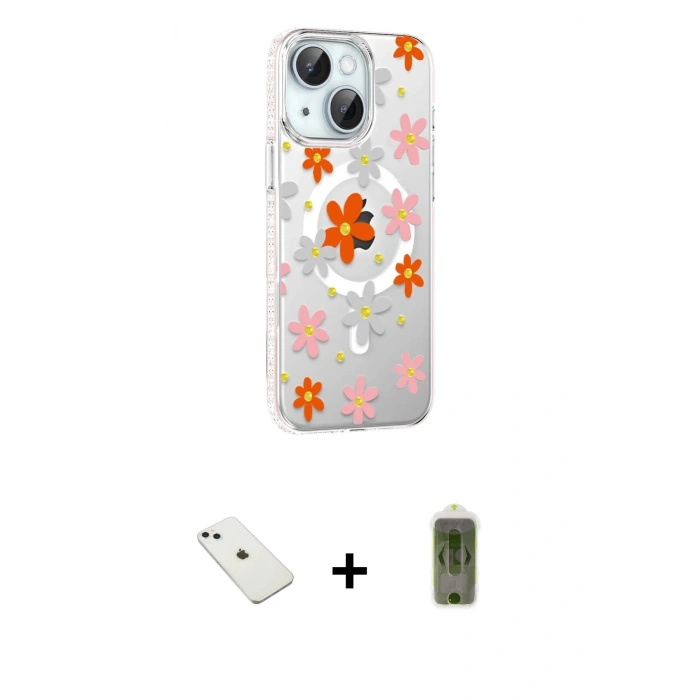 MARSİLYAN™- iPhone 14 Kılıf Yörünge Işık Prime - Siyah Joko Magic 5D Hayalet Cam + Diamond Kamera Lens - SABE